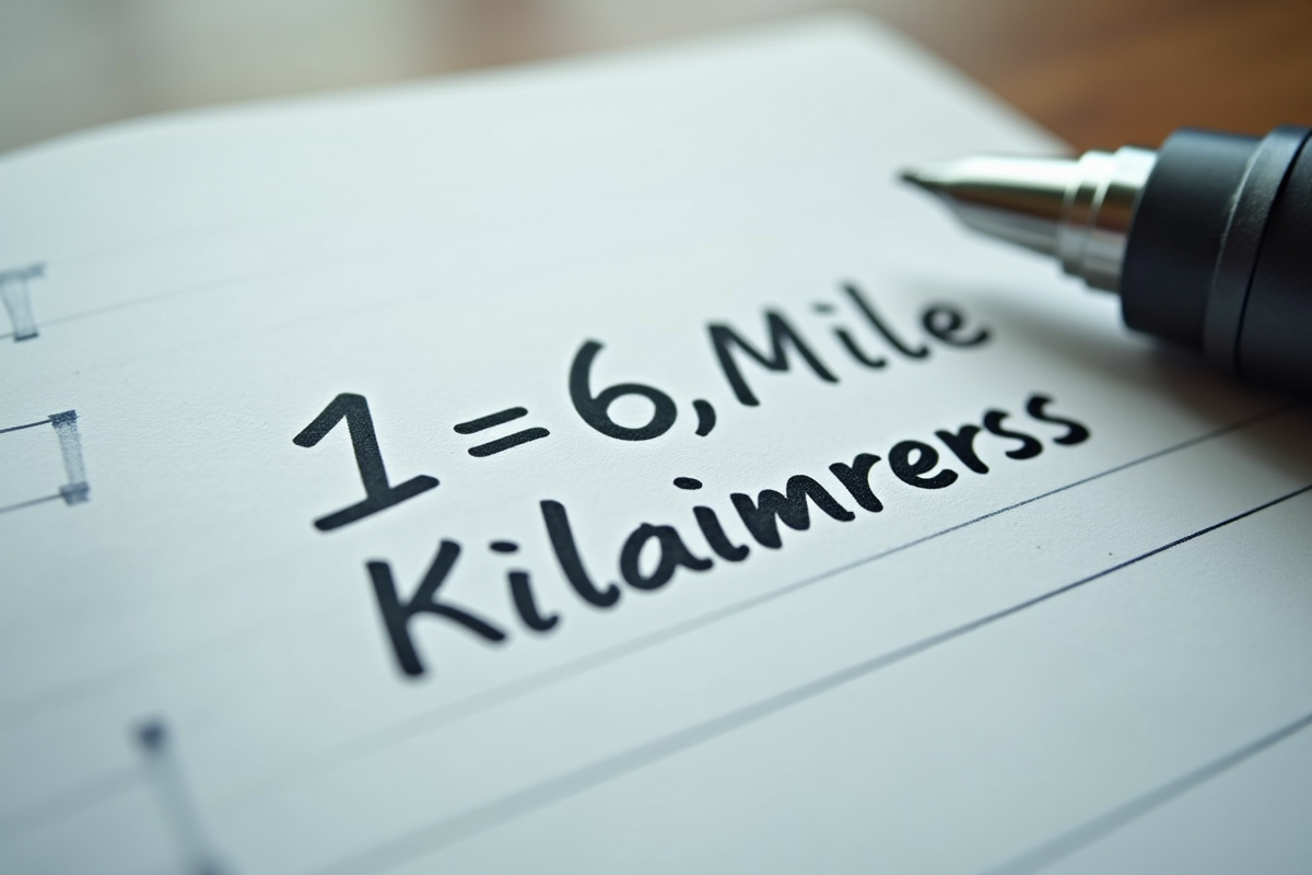 Page de carnet avec formule de conversion miles en kilomètres en gros plan