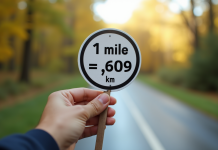 Panneau de signalisation indiquant 1 mile égal 1 609 km en plein jour