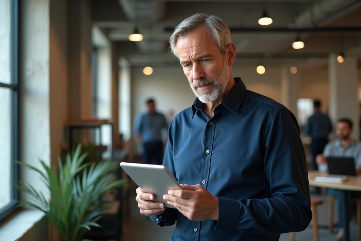 Professionnel analysant les retours d'expérience sur Fusov dans un bureau moderne