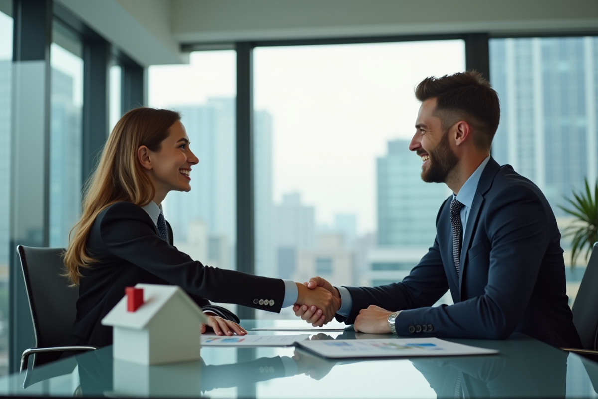 Professionnelle et conseiller bancaire se serrant la main