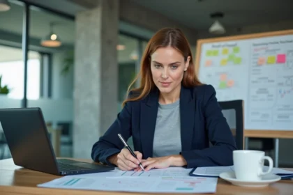 Responsable de formation préparant un dossier de certification Qualiopi 2026 dans un bureau professionnel