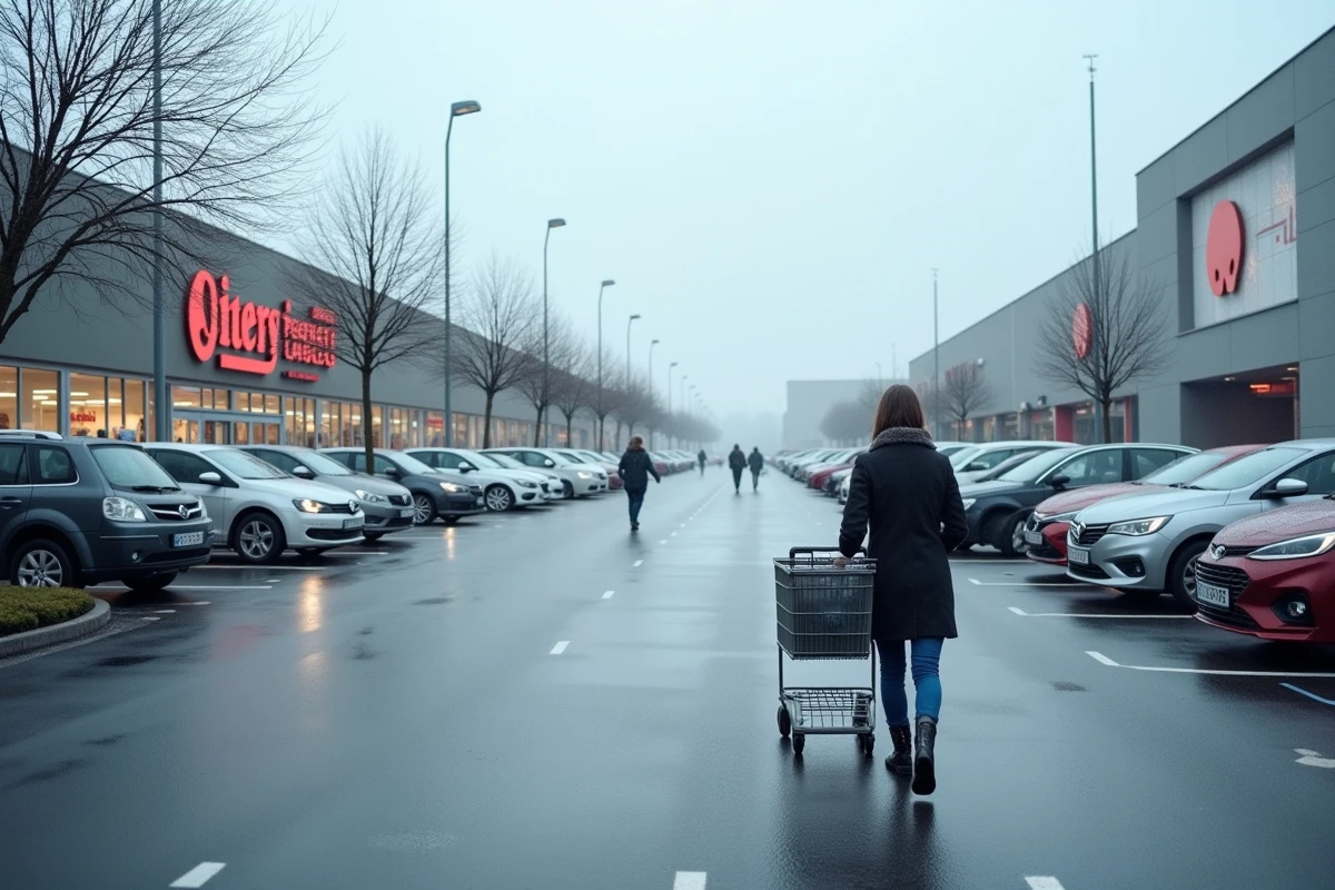 Retail park ouvert le dimanche 22 décembre avec clients se rendant en grande surface