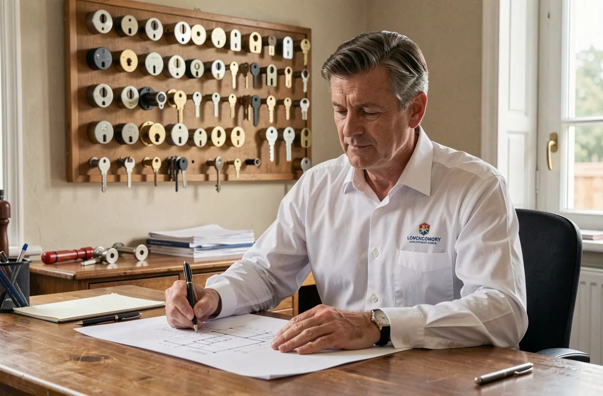 Roger Andre Angelo Gervasoni responsable d'une entreprise de serrurerie dans son bureau professionnel