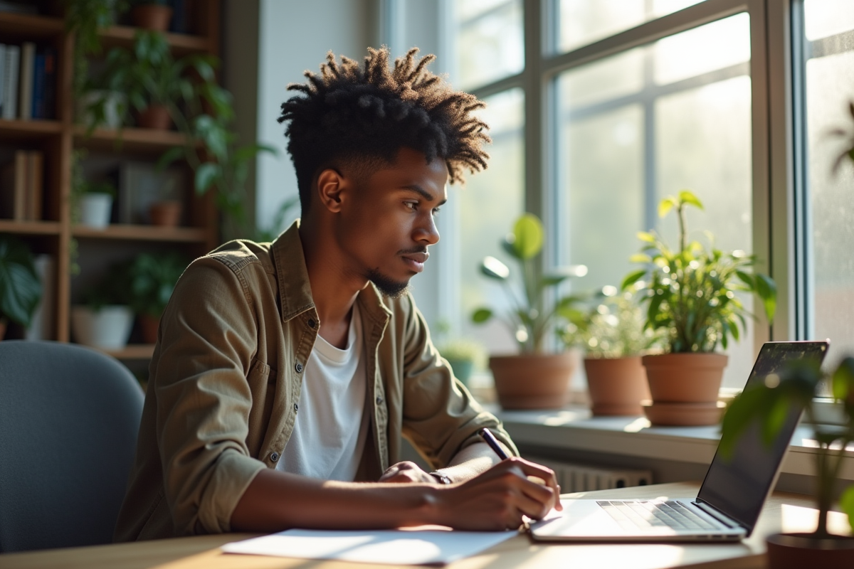 Stagiaire concentré travaillant sur son ordinateur portable